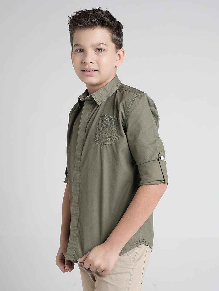 boys solid long sleeve collared shirt - 22106322 -  Standard Image - 3
