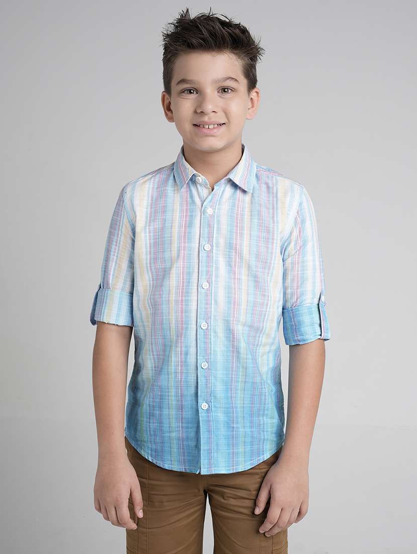 boys striped long sleeve collared shirt
