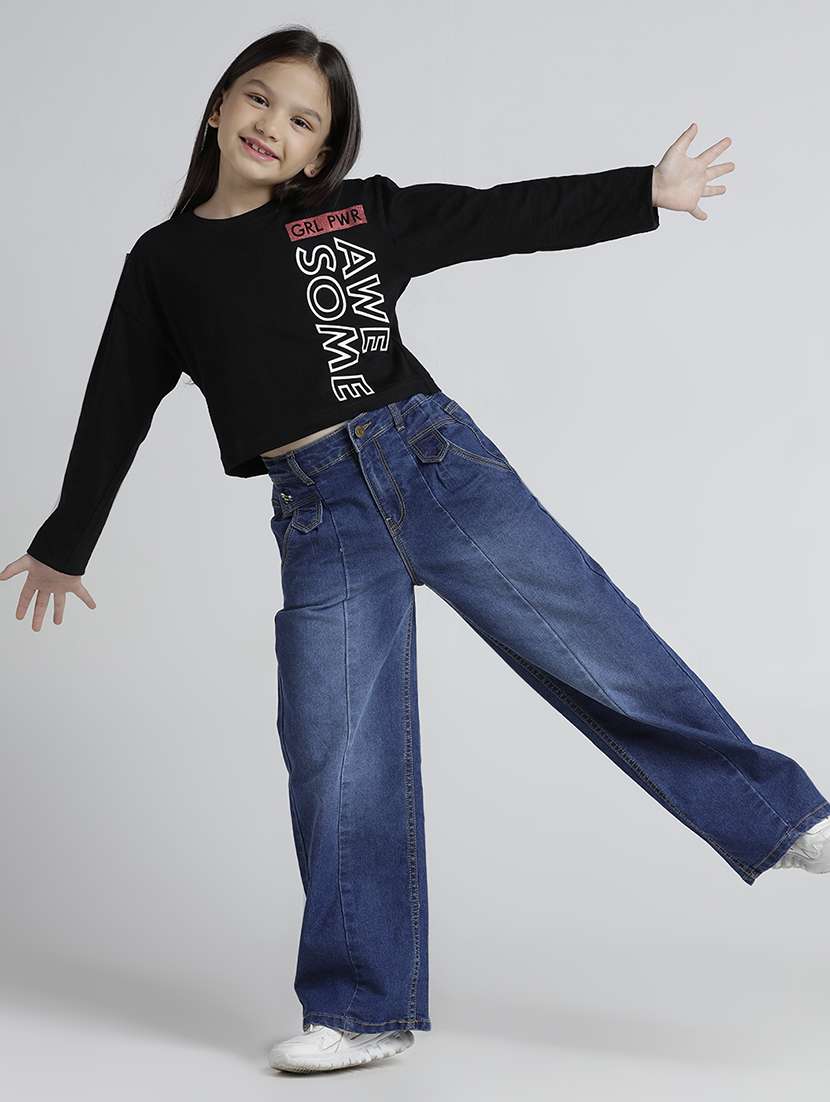 girls solid high rise baggy jean - 22106358 -  Standard Image - 5