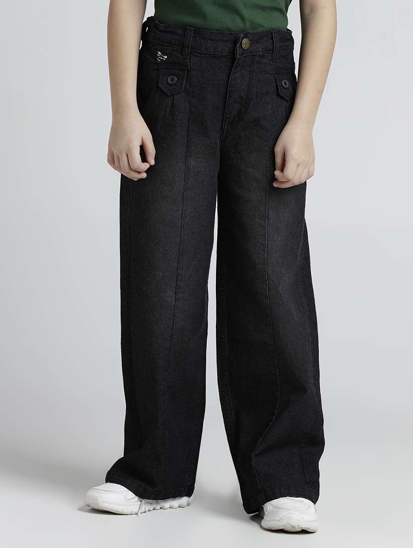 girls solid high rise baggy jean