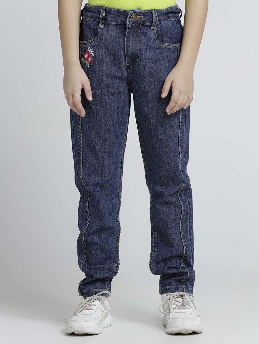 girls solid mid rise relaxed fit jean