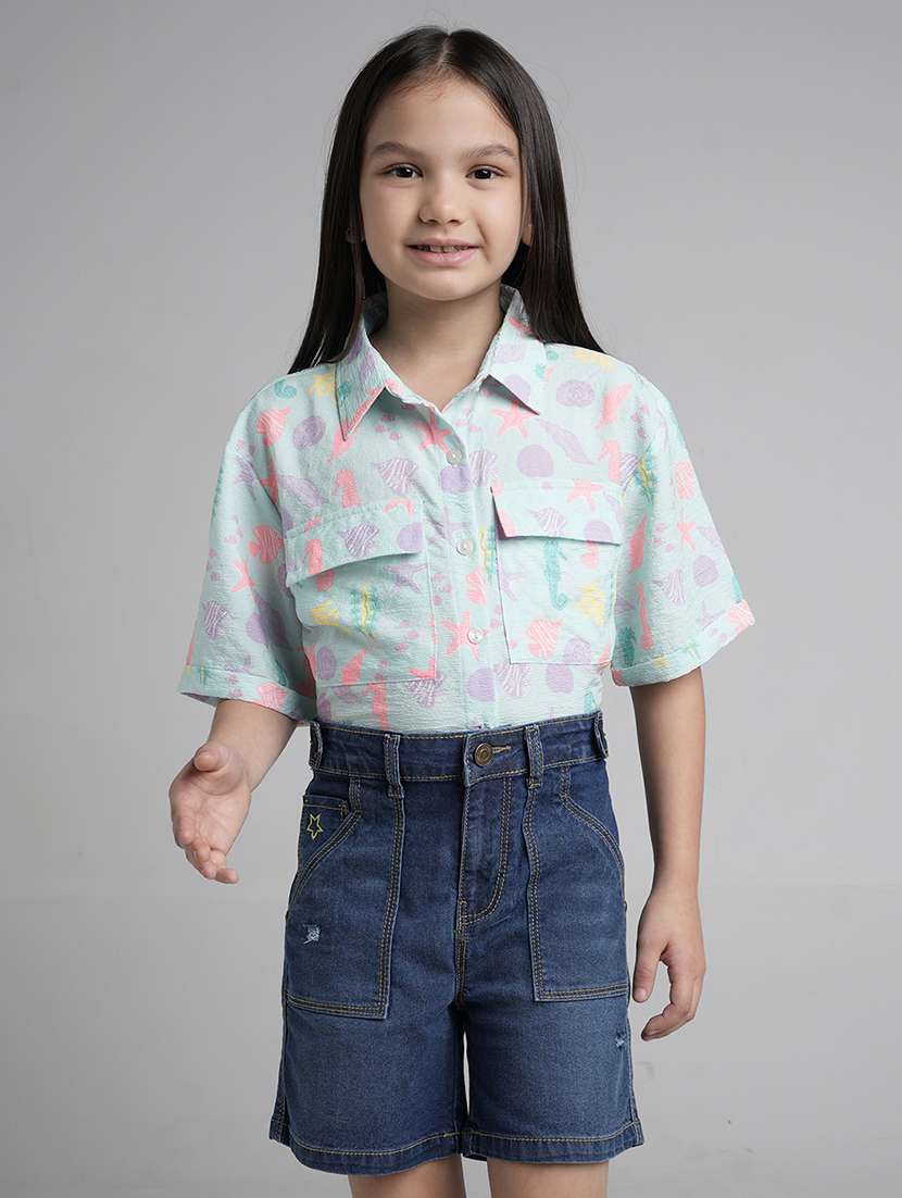 girls solid high rise denim shorts