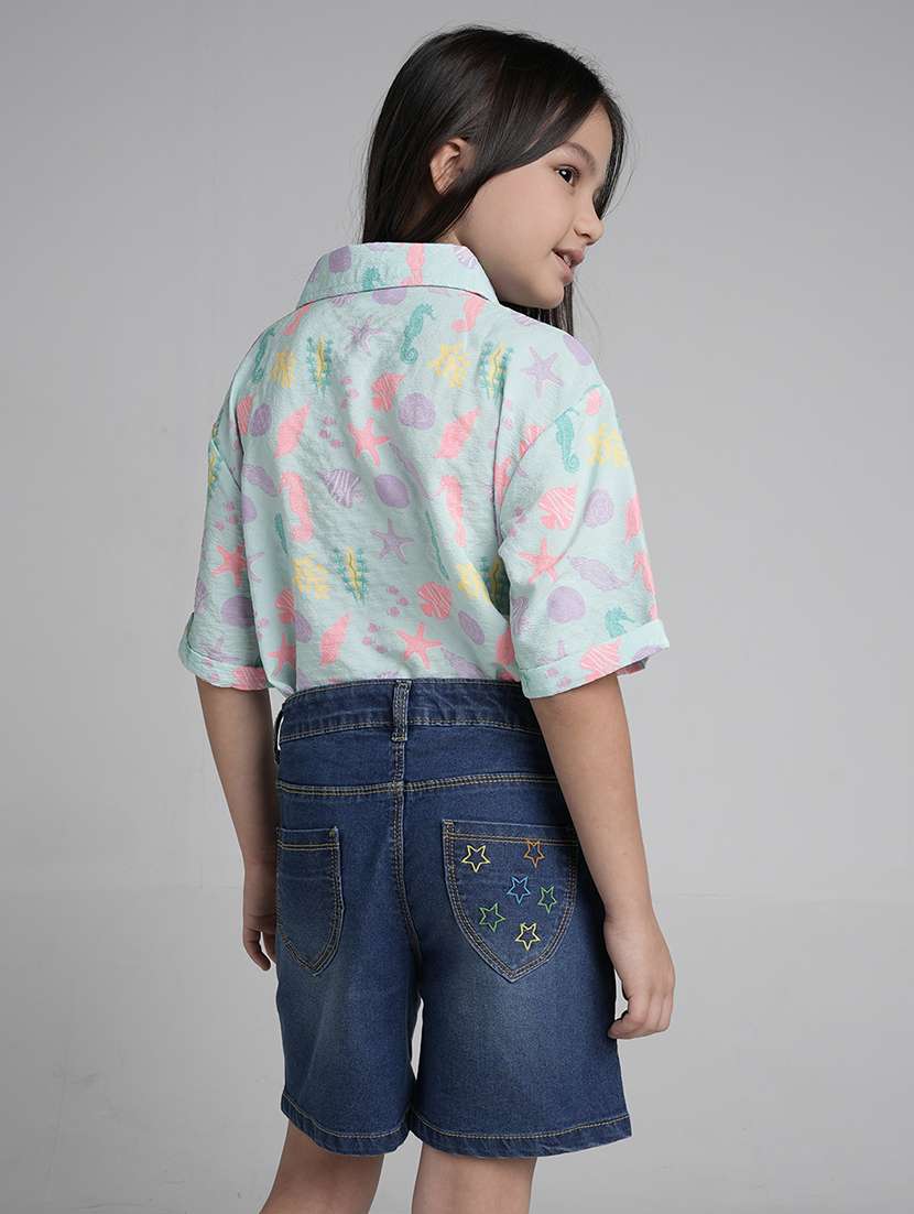 girls solid high rise denim shorts - 22106361 -  Standard Image - 3