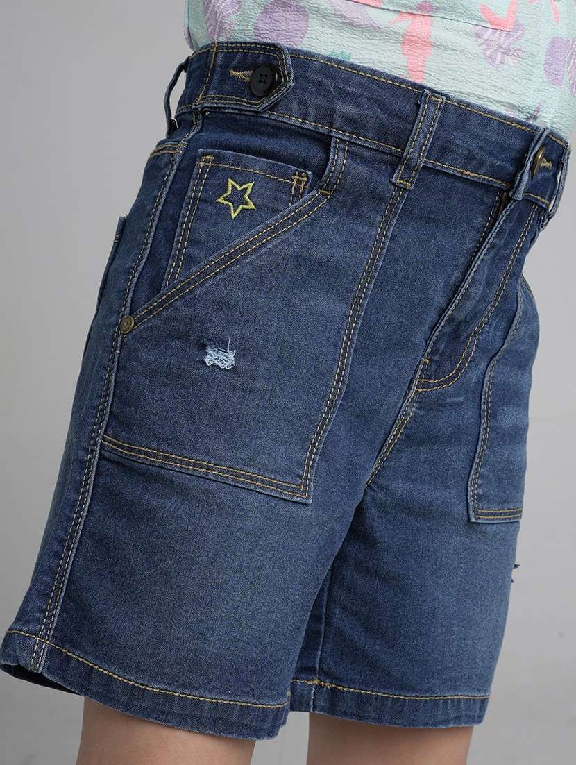 girls solid high rise denim shorts - 22106361 -  Standard Image - 5