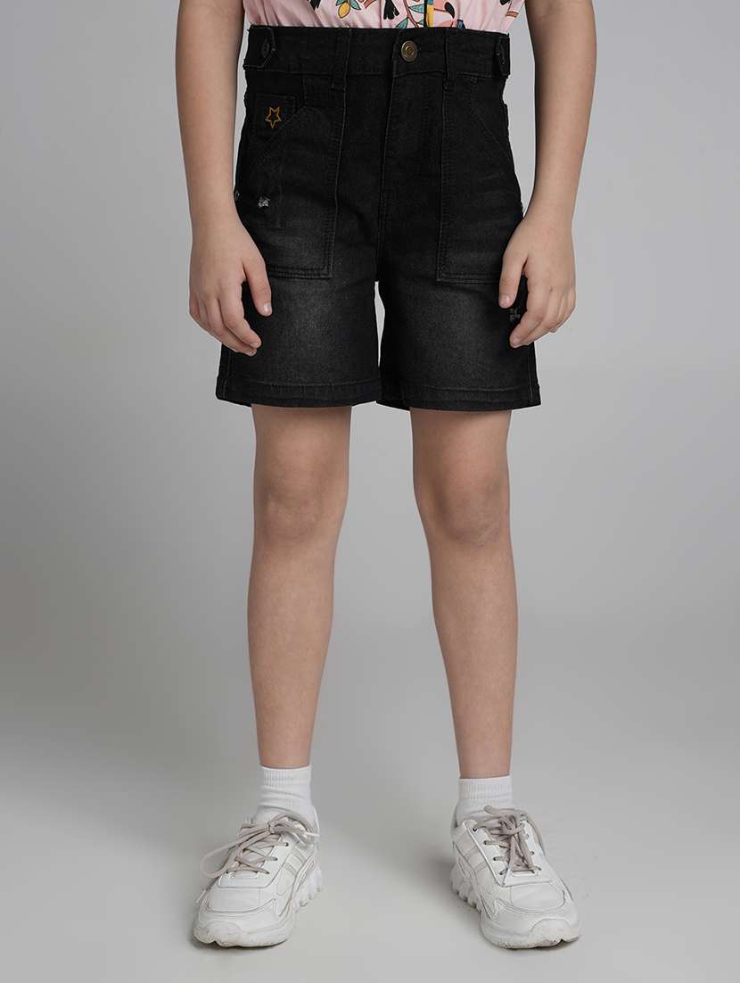 girls solid high rise denim shorts