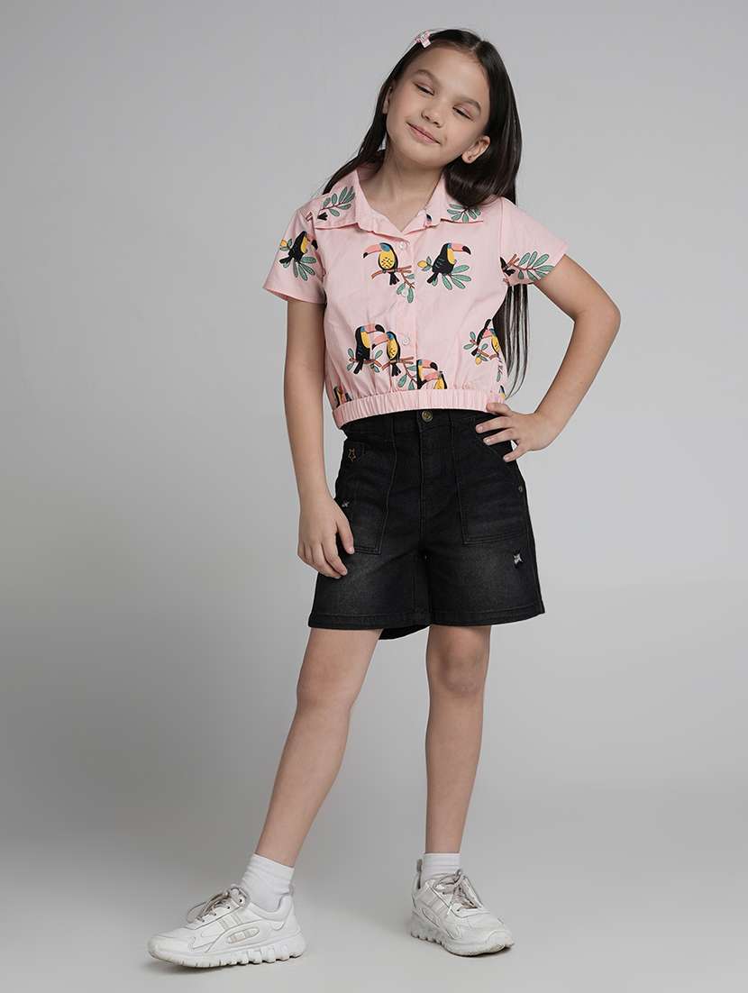 girls solid high rise denim shorts - 22106362 -  Standard Image - 3