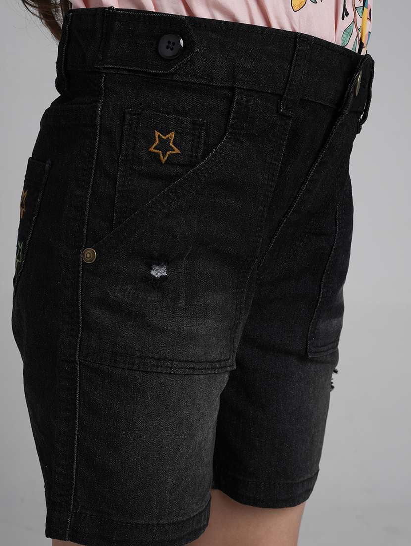 girls solid high rise denim shorts - 22106362 -  Standard Image - 5