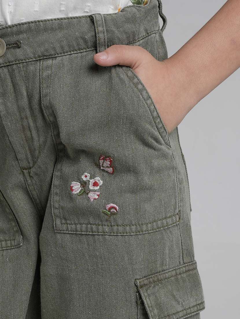 girls solid high rise denim cargo - 22106366 -  Standard Image - 3