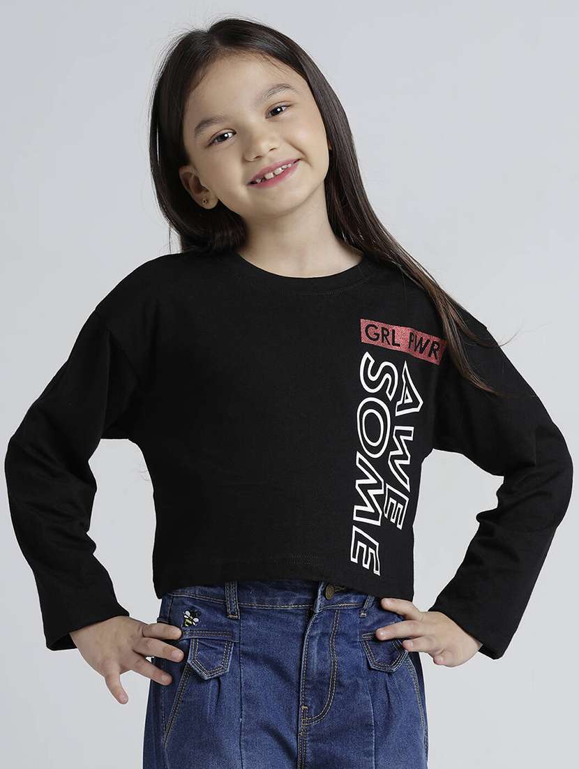girls printed round neck long sleeve tee