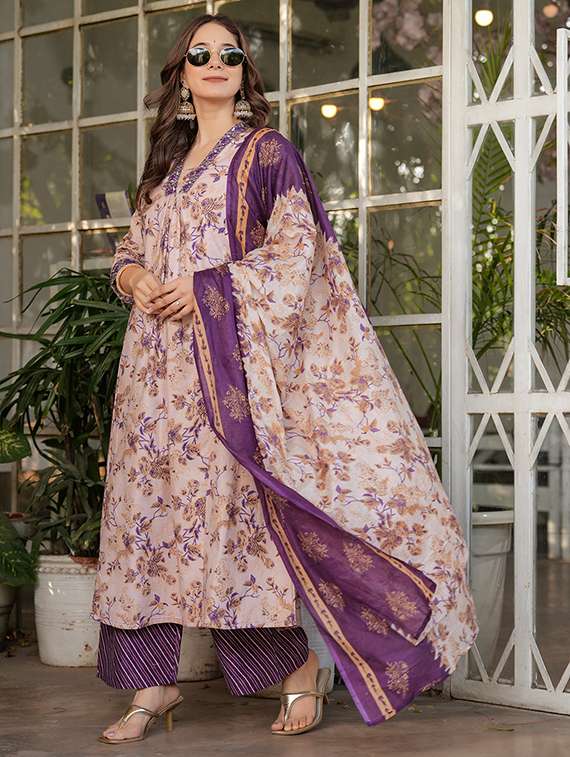women floral printed three quarter sleeve kurta pant with dupatta set - 22106379 -  Standard Image - 3