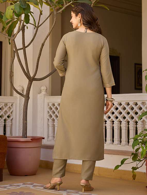 women embroidered three quarter sleeve kurta pant with dupatta set - 22106388 -  Standard Image - 3