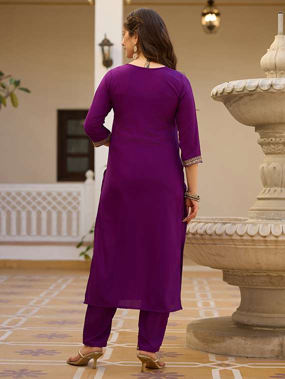 women embroidered three quarter sleeve kurta pant with dupatta set - 22106389 - Standard Image - 3