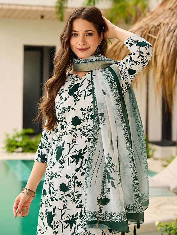 women floral three quarter sleeve kurta pant with dupatta set - 22106391 - Standard Image - 5