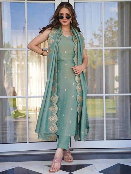 women embroidered sleeveless kurta pant with dupatta set - 22106397 -  Standard Image - 0