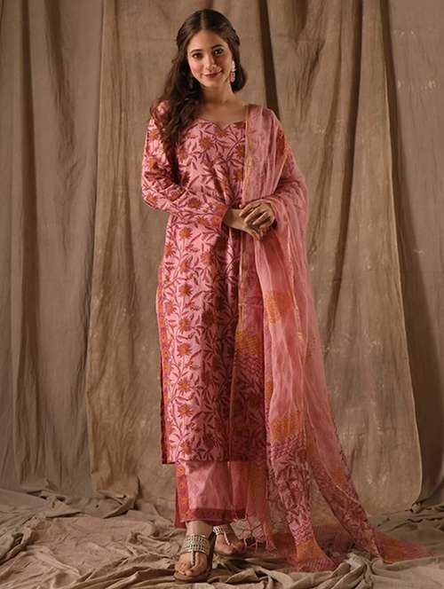 women floral long sleeve kurta pant with dupatta set - 22106401 -  Standard Image - 0