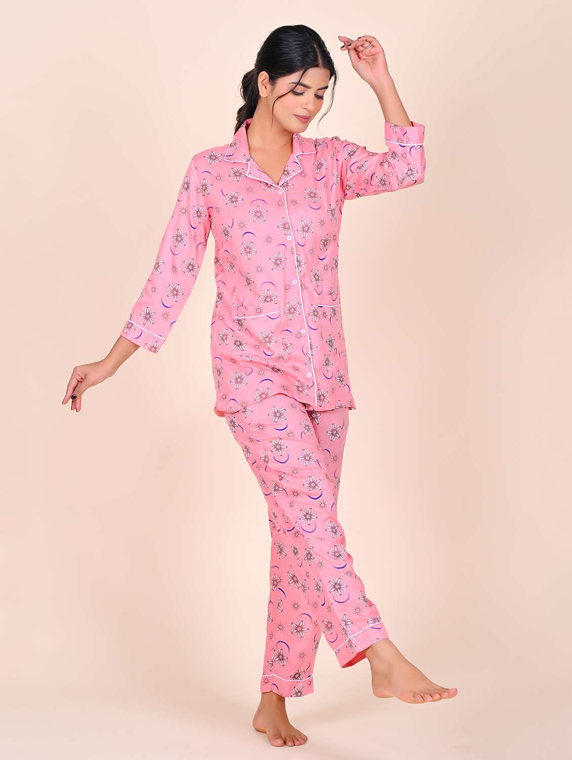 women printed nightwear pyjama set