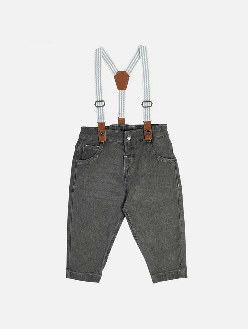 boys solid mid rise slim fit jean with suspender