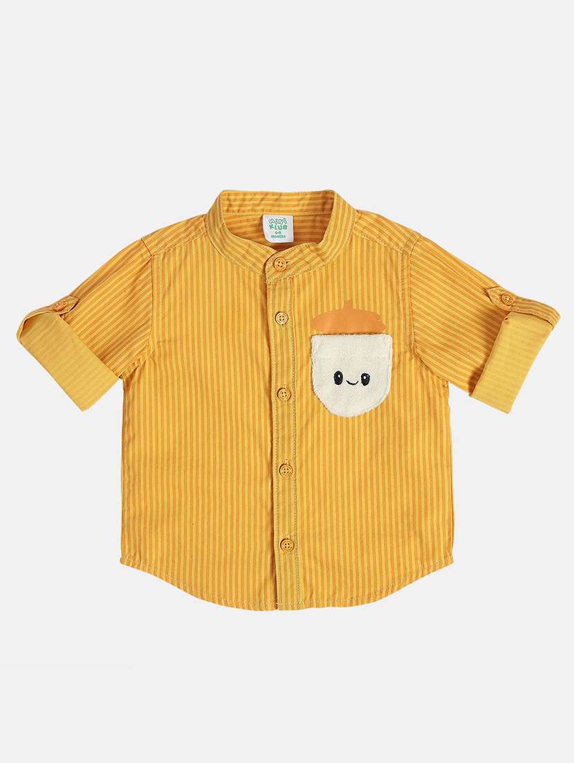 boys striped roll-up sleeve mandarin collar shirt