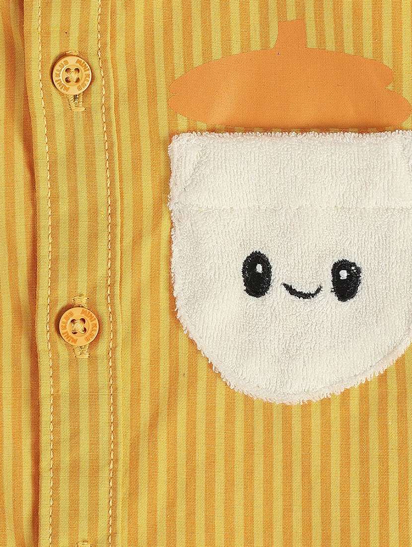 boys striped roll-up sleeve mandarin collar shirt - 22106685 -  Standard Image - 3