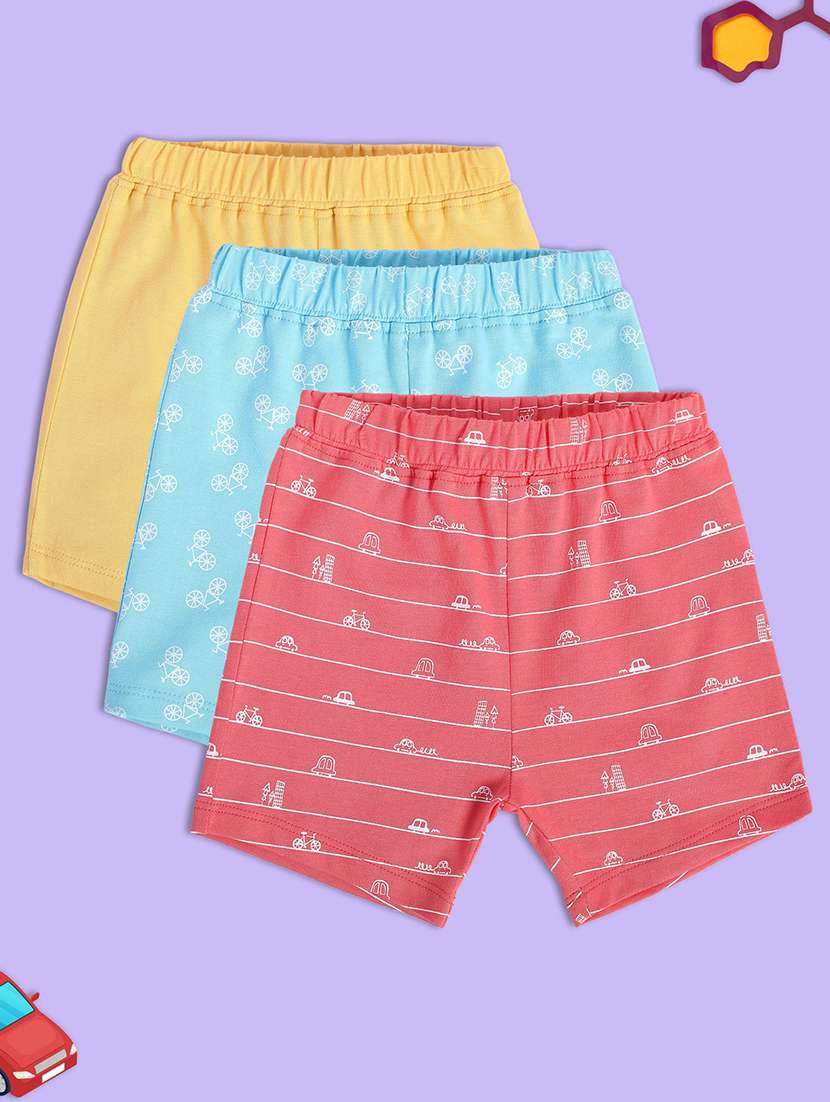 boys pack of 3 printed mid rise shorts
