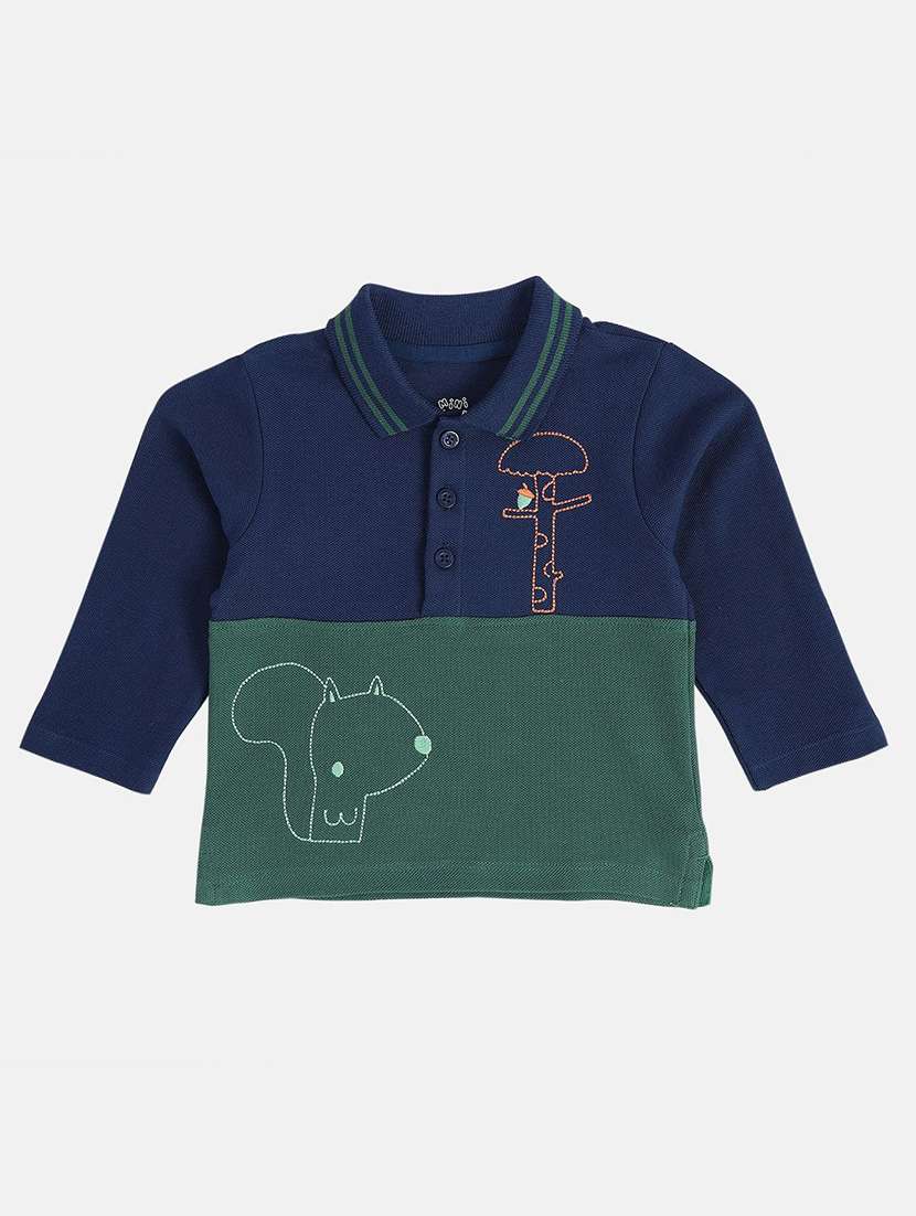 boys color blocked long sleeve polo t-shirt