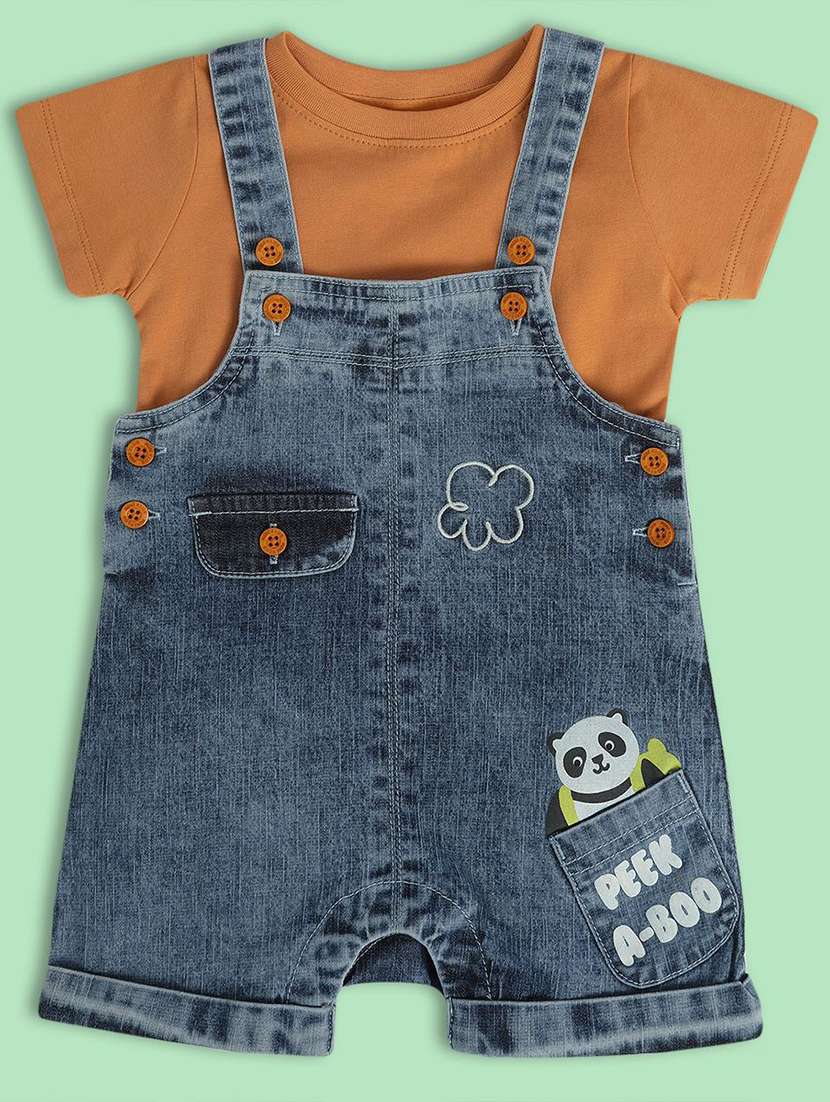 boys printed t-shirt and dungree set