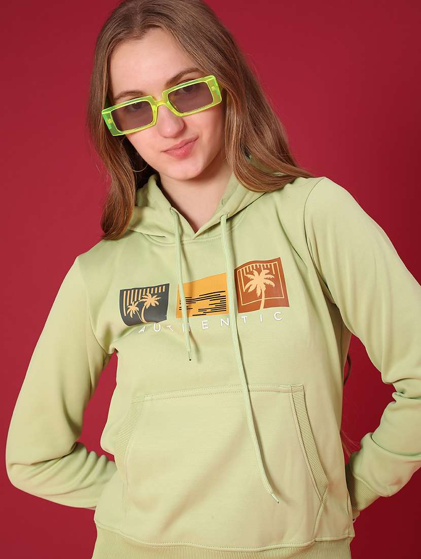 women printed long sleeve hooded sweatshirt