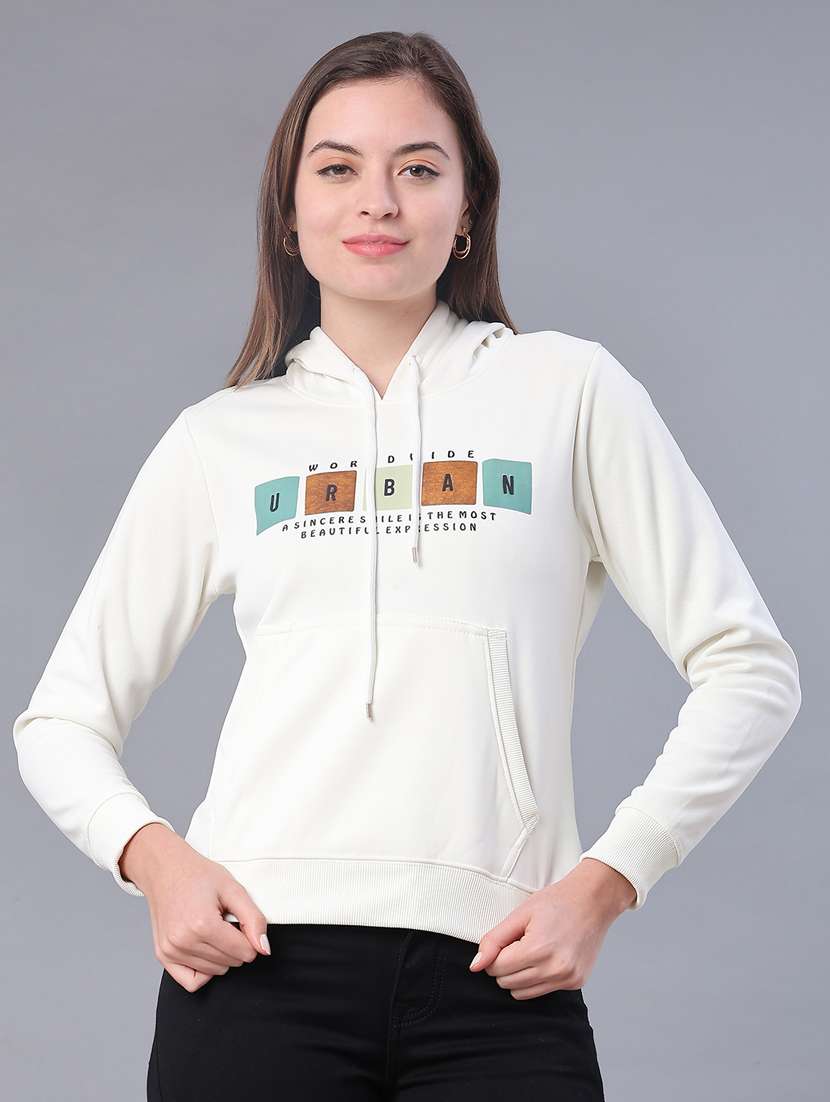 women typographic long sleeve hooded sweatshirt