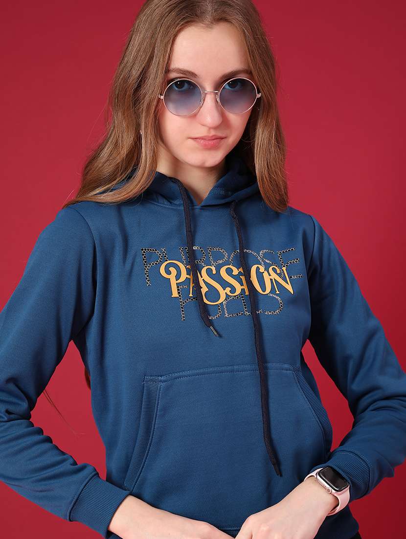 women printed long sleeve hooded sweatshirt