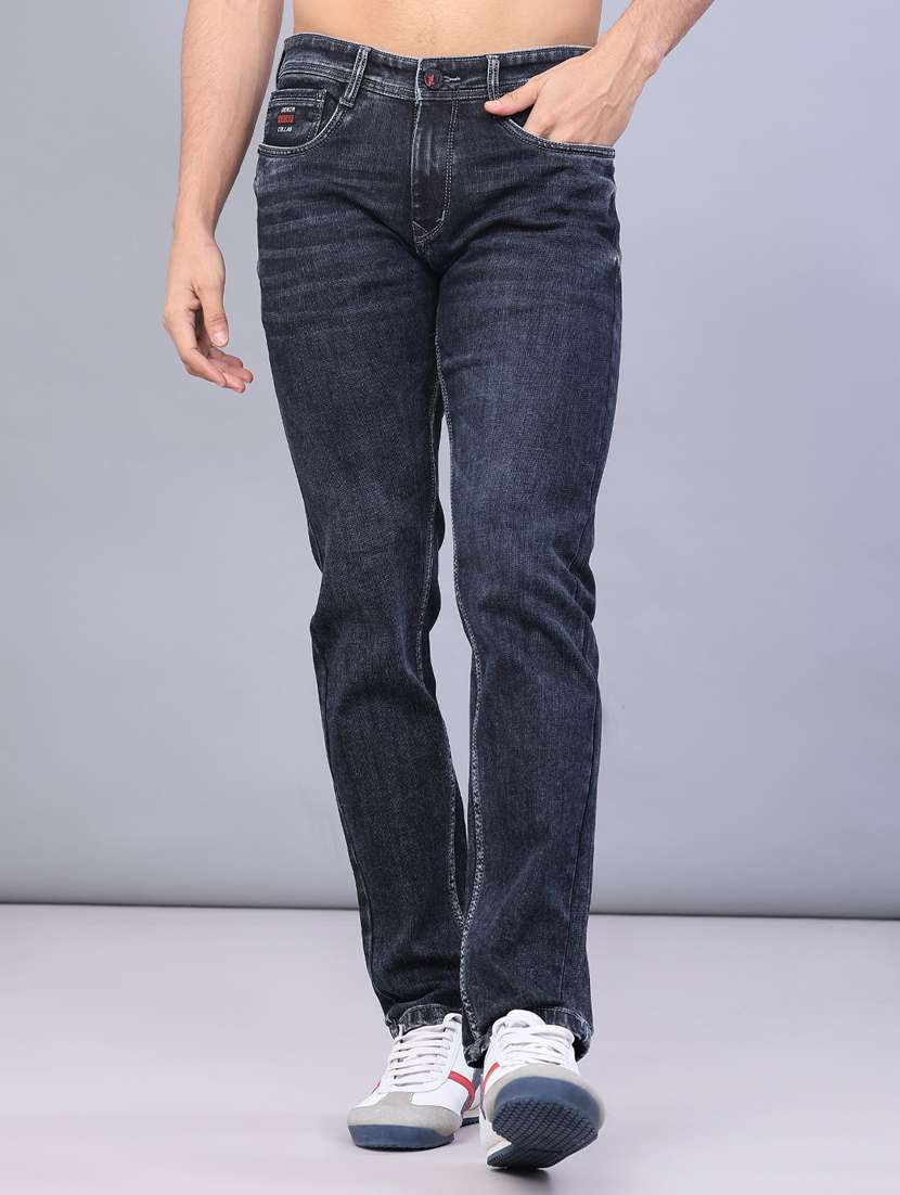 men washed mid rise full length slim fit jeans