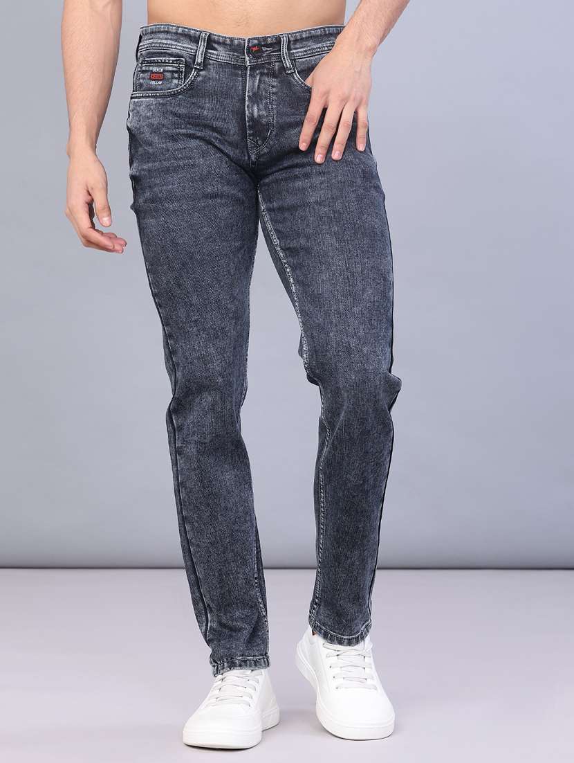 men washed mid rise full length slim fit jeans
