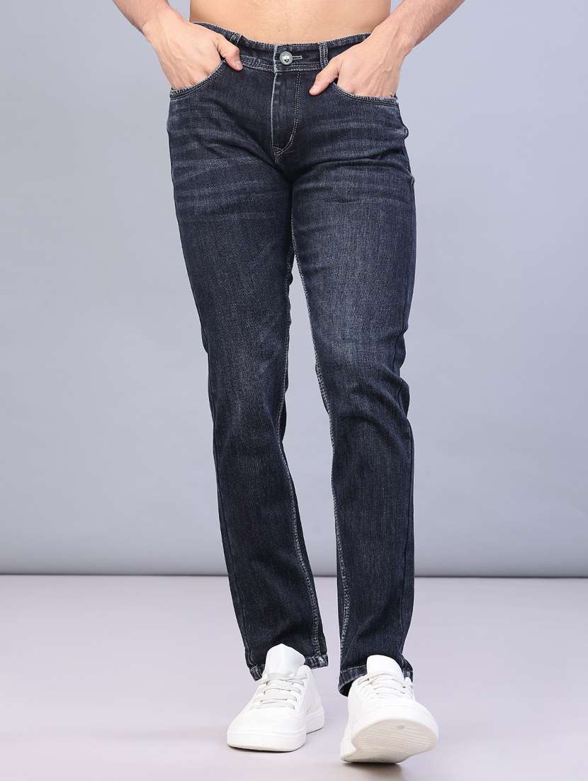 men washed mid rise full length slim fit jeans