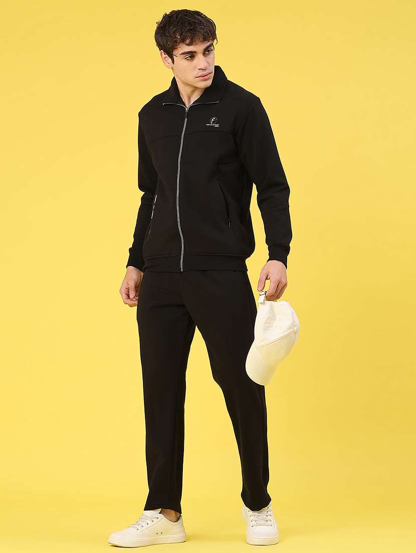 men solid long sleeve full length track suit