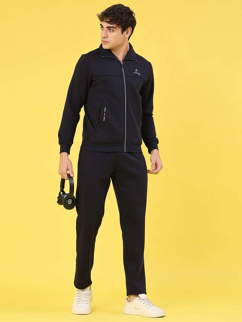 men solid long sleeve full length track suit