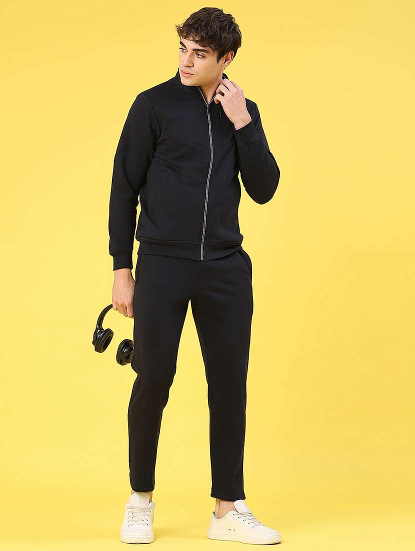 men solid long sleeve full length track suit