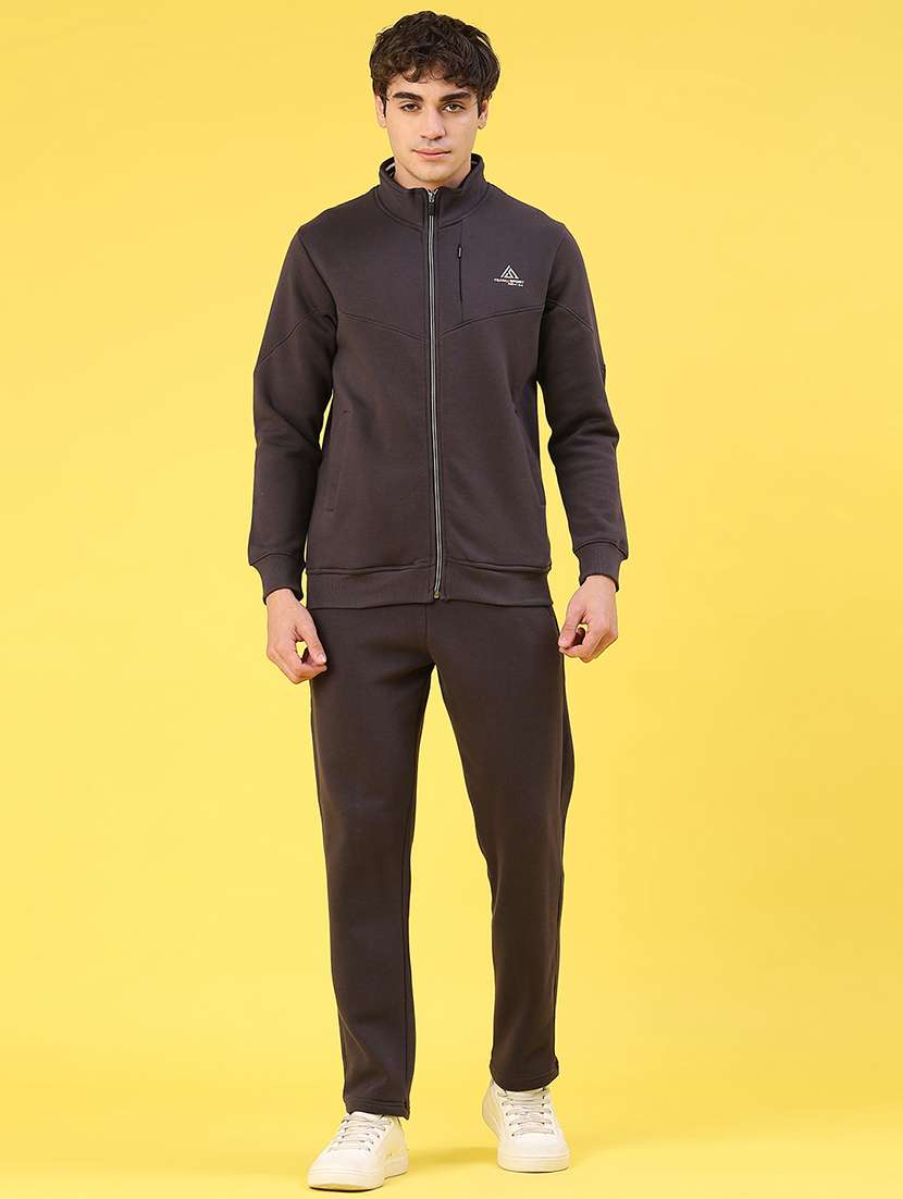 men solid long sleeve full length track suit