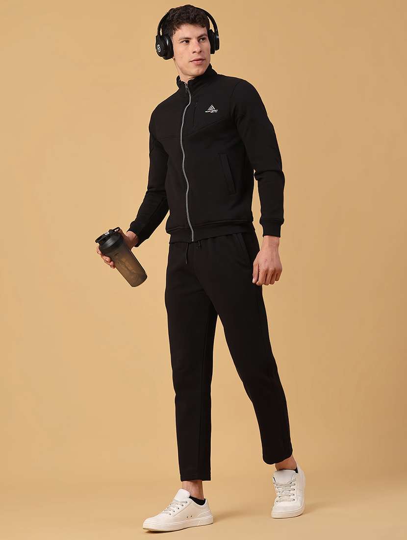 men solid long sleeve full length track suit