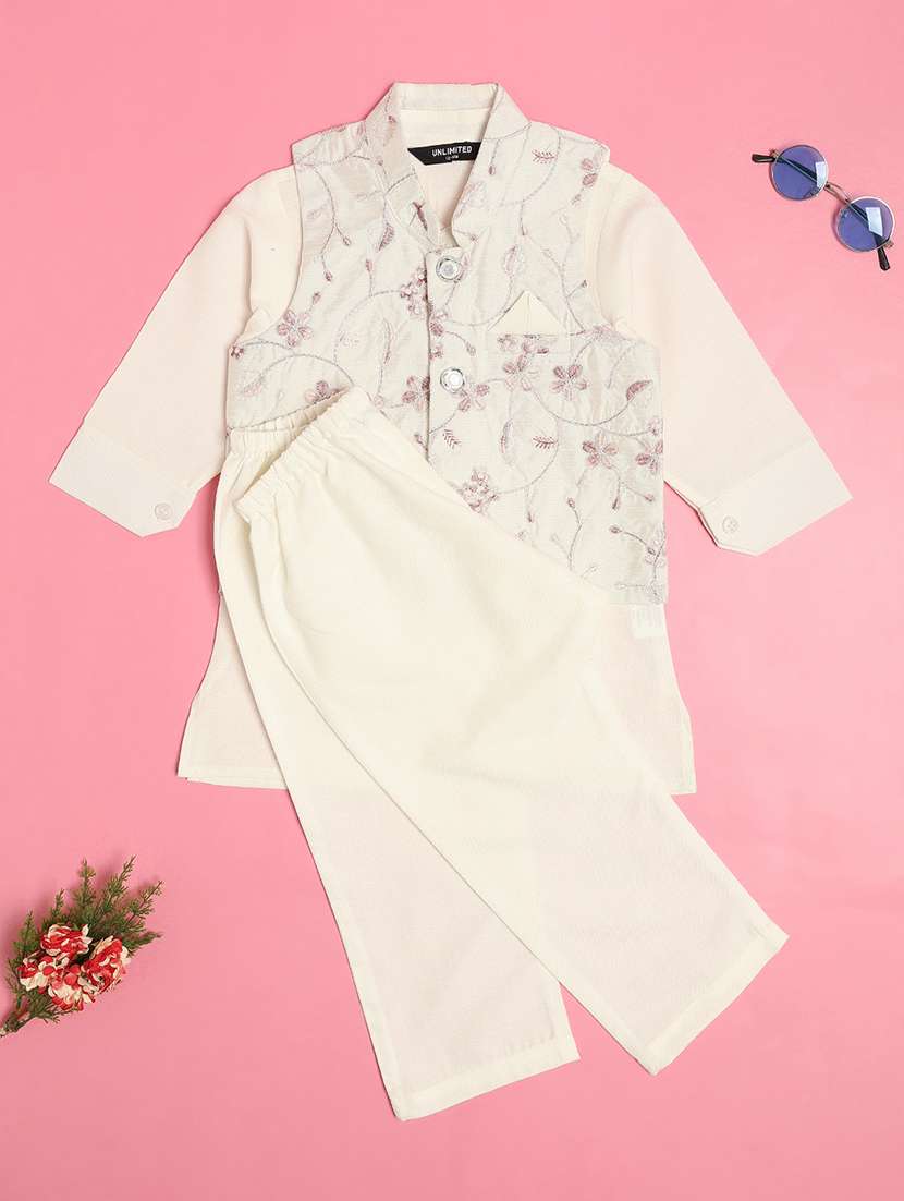 boys printed long sleeve kurta set 