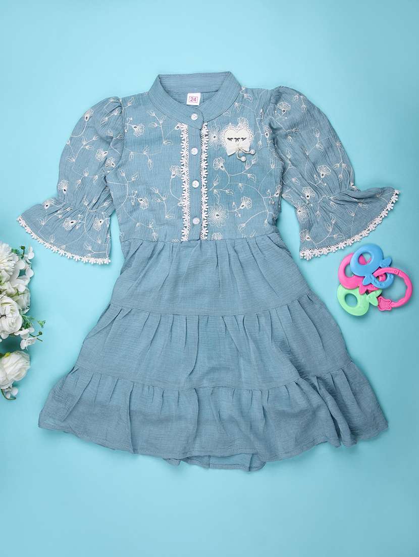 girls embroidered puff sleeve tiered dress
