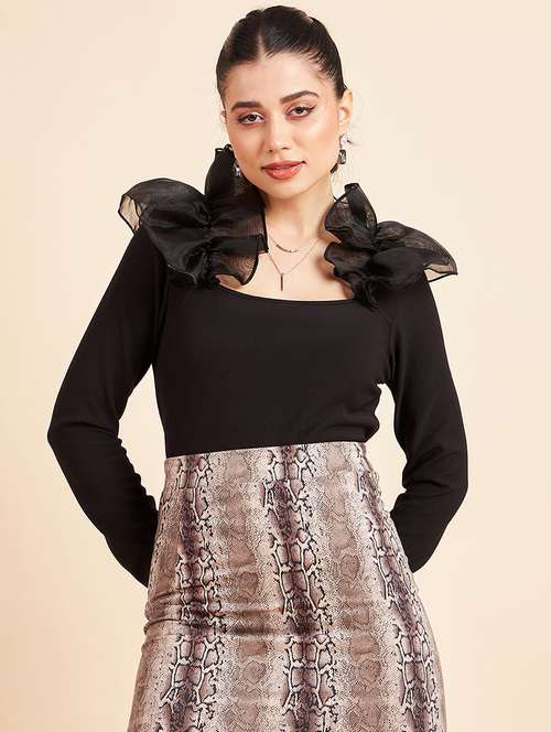 women black solid long sleeve top - 22107370 -  Standard Image - 0