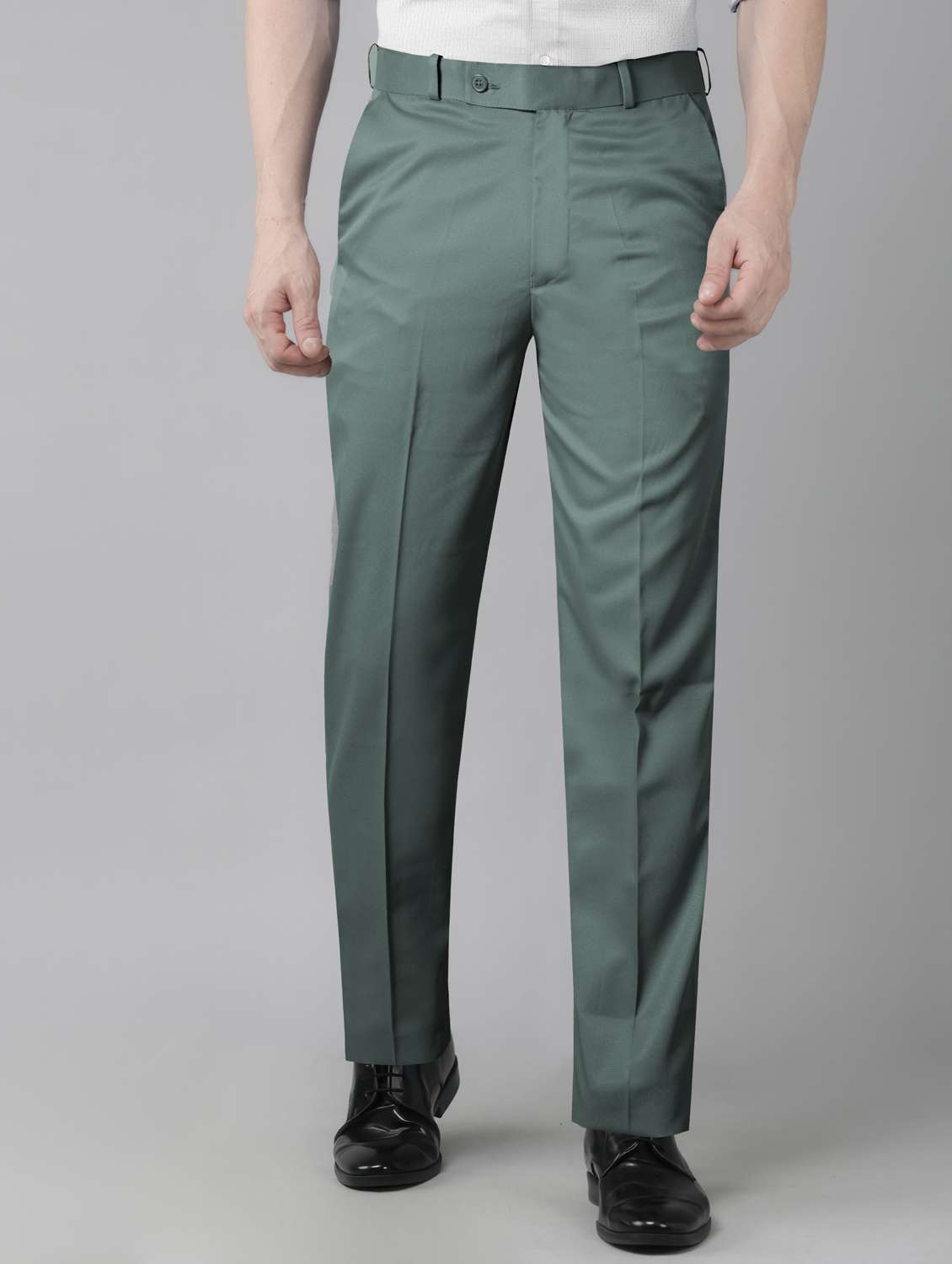 men solid mid rise flat front formal trouser