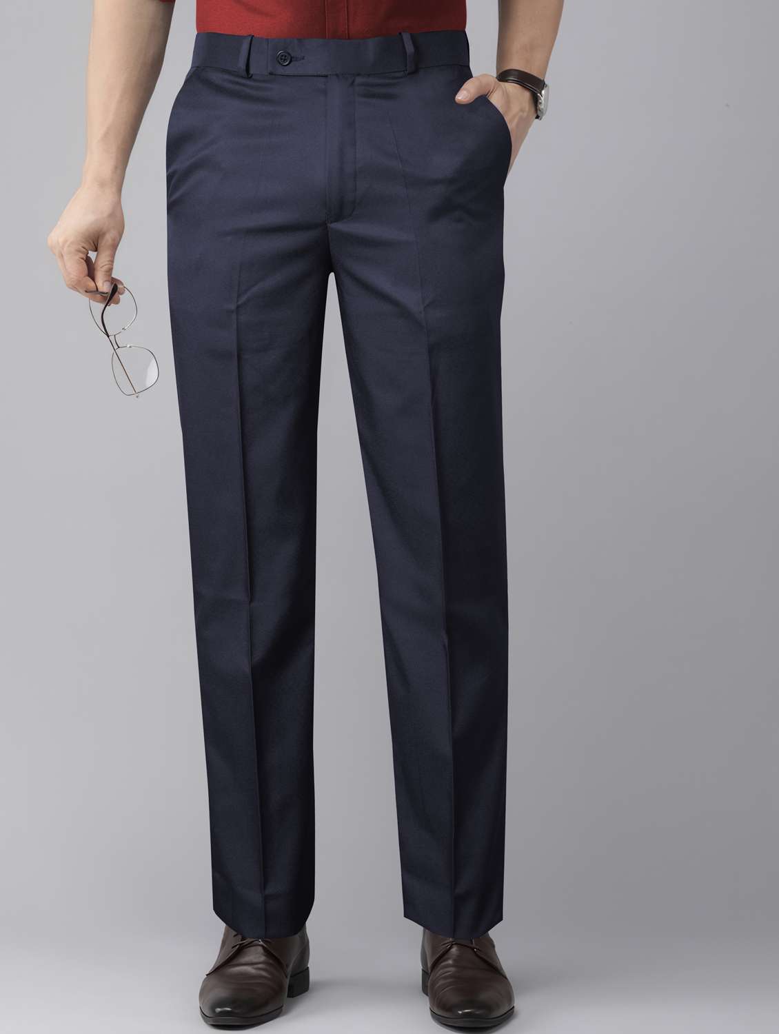 men solid mid rise flat front formal trouser