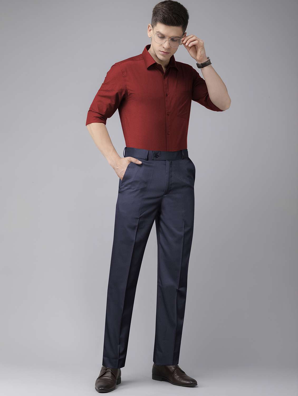 men solid mid rise flat front formal trouser - 22107379 -  Standard Image - 3