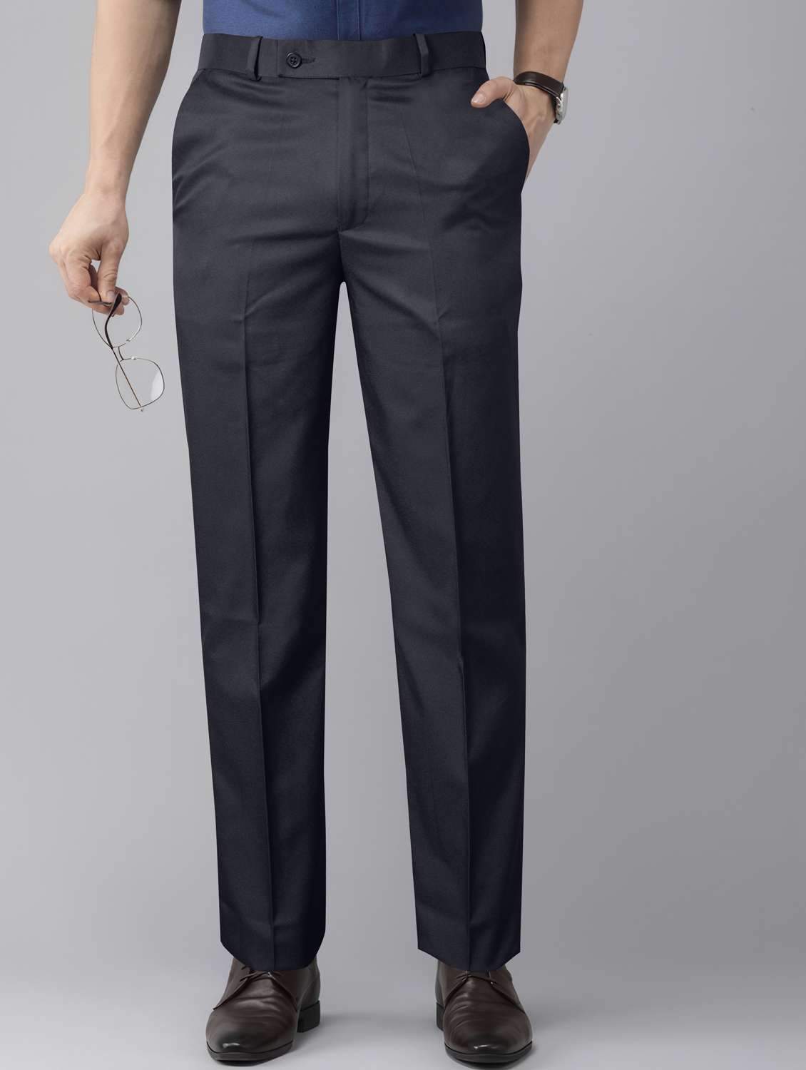 men solid mid rise flat front formal trouser