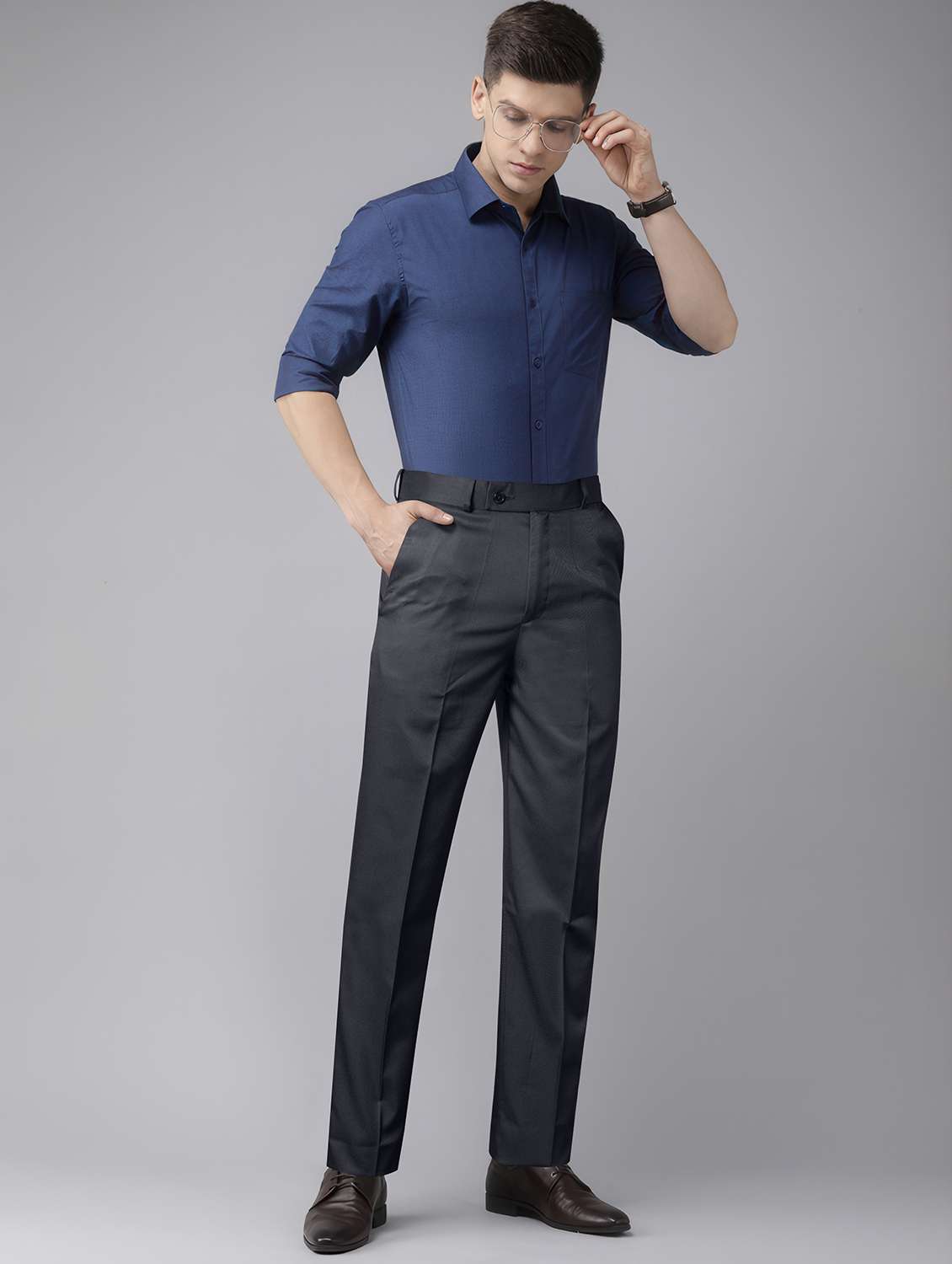 men solid mid rise flat front formal trouser - 22107380 -  Standard Image - 3
