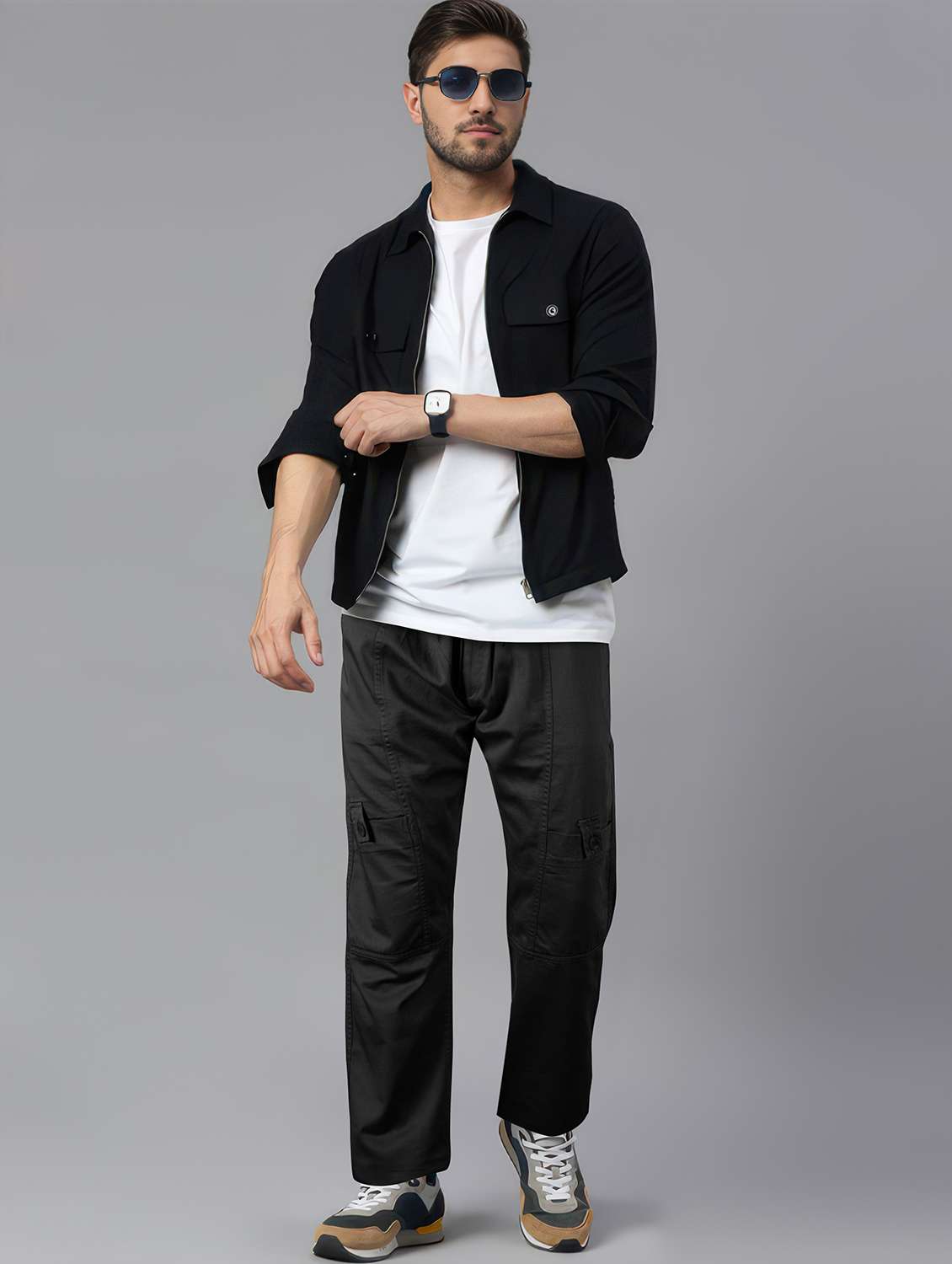 men solid mid rise regular fit cargo - 22107381 -  Standard Image - 3