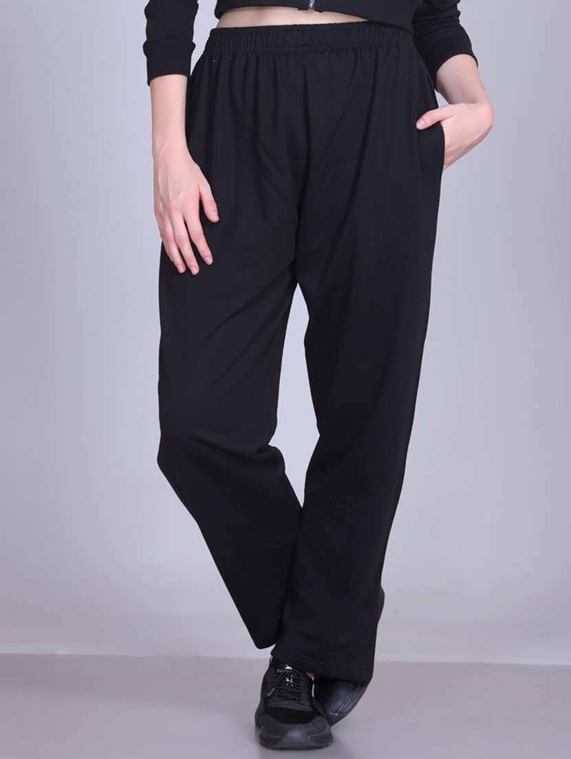 women solid mid rise regular fit track pant