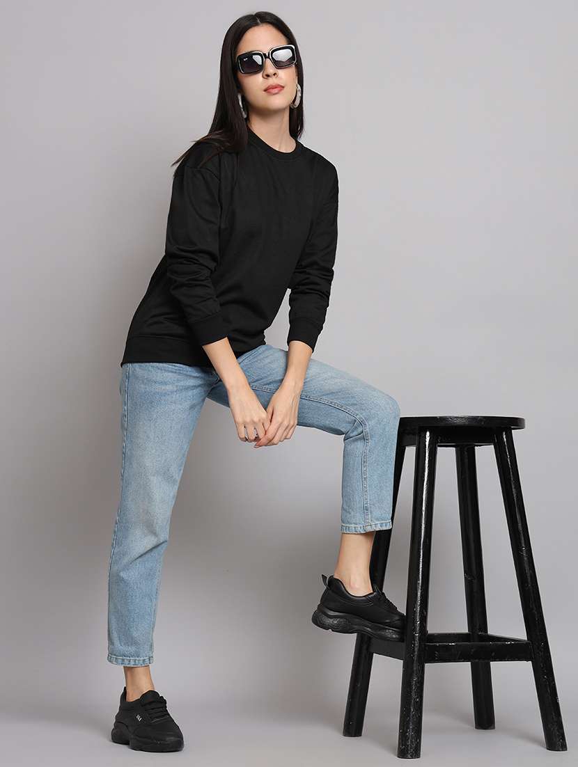 black fleece plain sweatshirt - 22107421 -  Standard Image - 3