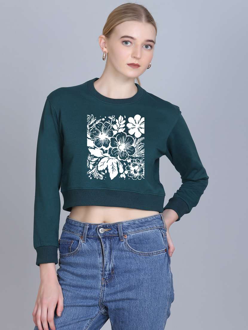 women printed long sleeve cropped sweatshirt