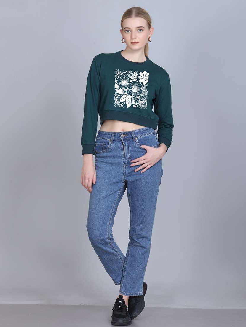 women printed long sleeve cropped sweatshirt - 22107445 -  Standard Image - 3